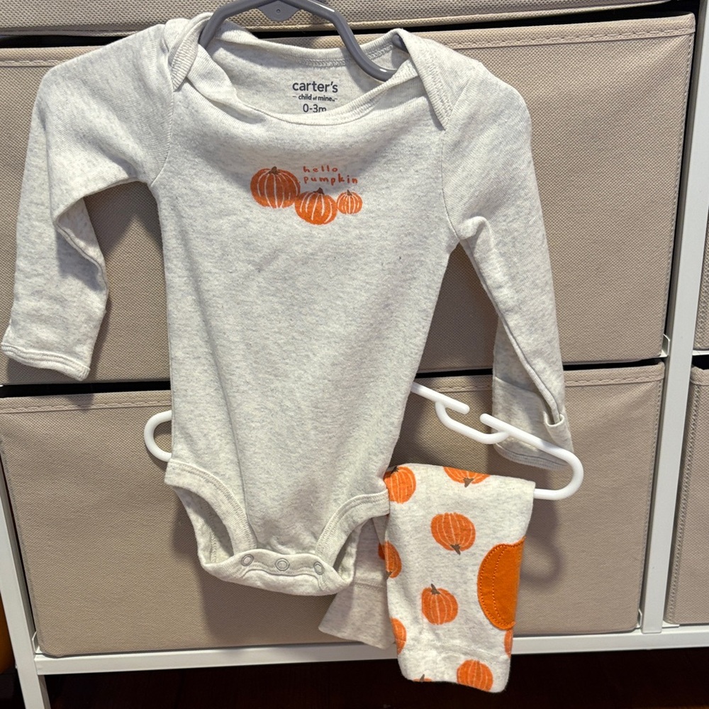 Carter's Light Gray and Orange Pumpkin Bodysuit